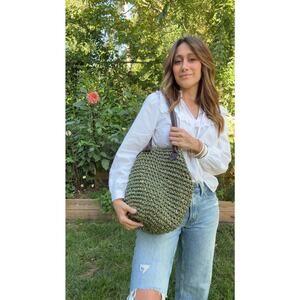 Olive Woven Tote Bag